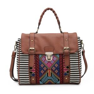 NWT - HARLOW AZTEC EMBROIDERED SATCHEL - BRAIDED HANDLE - DETACHABLE STRAP
